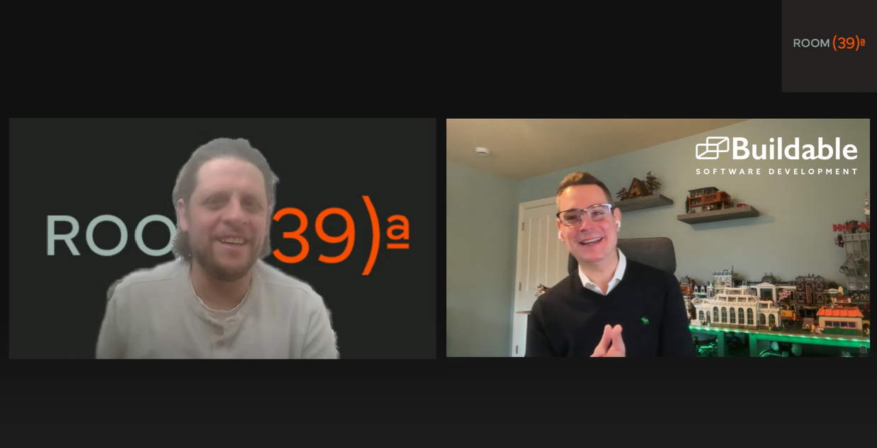 Roblox podcast thumbnail with Blake from Room 39a and Brett from Buildable