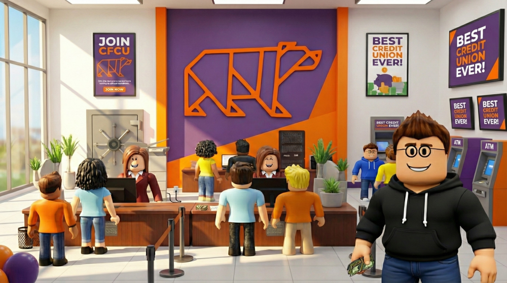 Roblox experience entering credit union branch lobby