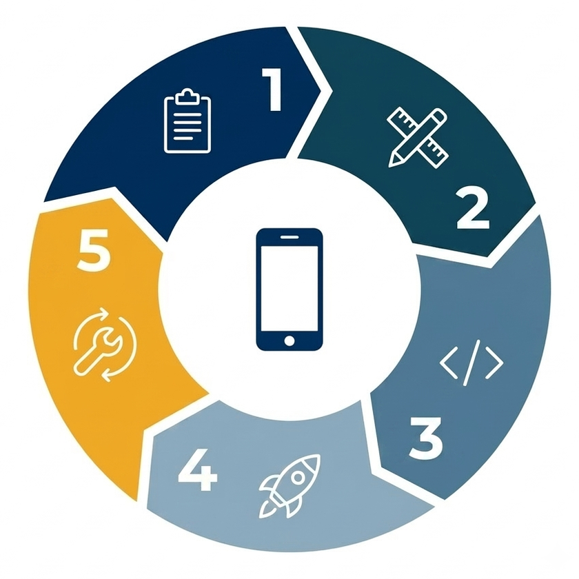 A continuous five-step lifecycle moves from Product Planning to Design, Development, Deployment, and Support and Maintenance before beginning the next iteration.