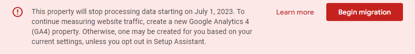 Universal Analytics expiration warning